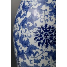 Blue Blanc Çiçek Desenli Seramik Vazo 40 Cm