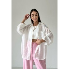 Kadın Keten Karışımlı Oversize Gömlek