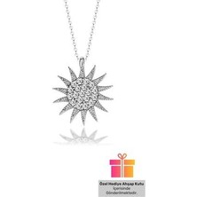 Lucente Jewellery Hediye Kutulu Özel Zirkon Taşlı Güneş Kolyesi 925 Ayar Gümüş Zincirli Güneşli Kolye