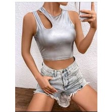 Charango Kadın Asimetrik Omuz Detay Crop Top Bluz