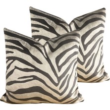 Arasta Design 2'Li Set Siyah Bej Zebra Desenli Dekoratif Kırlent Kılıfı, 43x43 Cm