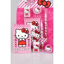 Hello Kitty Lisanslı Hello Kıtty 4'lü Kırtasiye Seti Not Defteri,geçmeli Kurşun Kalem,silgi ve Kalemtraş