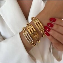 Jewelry Çelik Gold Taşsiz Kaburga Kelepçe Bileklik