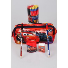 Lisanslı Cars Kalem Çantası, 2 Adet Kurşun Kalem, Çift Bıçaklı Kalemtraş ve Silgi Seti