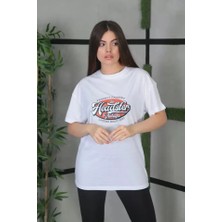 Fd Home Unisex Baskılı Oversize T-Shirt - Beyaz