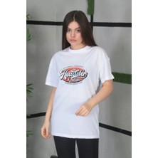 Fd Home Unisex Baskılı Oversize T-Shirt - Beyaz