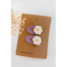 Gittimall Lila Bebek ve Çocuk Örgü Papatya 2'li Çıtçıt Toka Seti 6cm