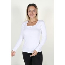 Urban Bold Kadın Beyaz Kare Yaka Uzun Kollu Body