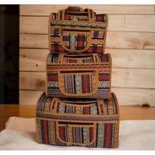 Çanta Dünyası 46 Araf Otantik Valiz&bavul Seti, Etnik Desen, Yöresel Çanta