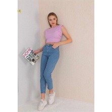 Bycukurovafrango Kadın Yüksek Bel Mom Jeans Likralı Esnek Kot Pantolon