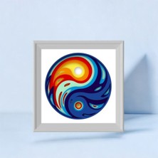 Cutline 3D Lazer Kesim Mukkava Yin Yang Tablo - 30X30 cm Çerçeveli Modern Sanat