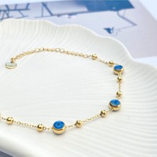 Kyver Nazar Boncuklu Bileklik Dorika Bileklik Kararmaz Çelik Gold 16+5cm