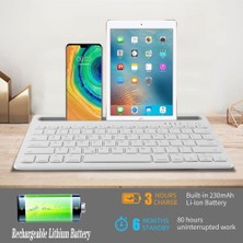 TezMax Quadro Soft Touch 102 10.1" Uyumlu Kablosuz Bluetooth Şarj Edilebilir Tablet Telefon Standlı Klavye - Beyaz