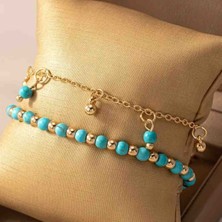 By Song Jewelry Turkuaz Doğaltaşlı Ikili Halhal