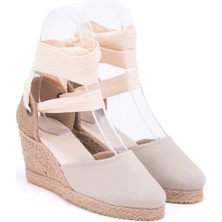 Star Tombis Elişi Ipli Bej Hasır Dolgu Topuk Keten Hasır Espadril Handmade