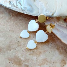 By Song Jewelry Sedef Doğaltaşlı Kalpli Çelik Küpe
