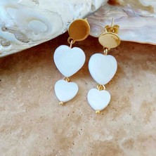 By Song Jewelry Sedef Doğaltaşlı Kalpli Çelik Küpe