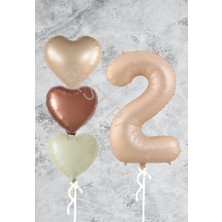 Bal10 Dünyası Kum Beji Kalp Rakam Folyo Balon Seti 2 Yaş