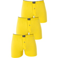 Erkek Sarı Düğmeli Boxer 3'lü Paket %100 Pamuklu Penye