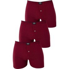 Erkek Bordo Düğmeli Boxer 3'lü Paket %100 Pamuklu Penye