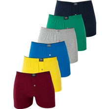 6'lı Paket Karışık Renkli Erkek Penye Havlu Bel Boxer %100 Pamuk
