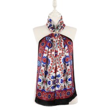 Bursa İpek Siyah Selçuk Desen Dar Ipek Fular