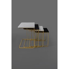 Veys Sehpa Tekersiz  - Vegas Zigon Sehpa  4 Lü - Gold  - Kombin Mermer