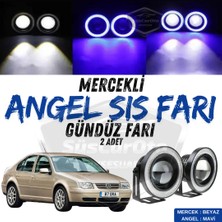 ŞüsCarOto Aksesuar Vw Bora 1998-2006 Uyumlu Üniversal Mercekli Angel Sis Farı Metal Su Geçirmez 76 mm Mavi Halkalı Gündüz Farı Angel Eyes 2 Adet