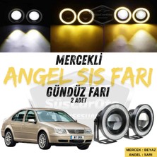 ŞüsCarOto Aksesuar Vw Bora 1998-2006 Uyumlu Üniversal Mercekli Angel Sis Farı Metal Su Geçirmez 76 mm Sarı Halkalı Gündüz Farı Angel Eyes 2 Adet