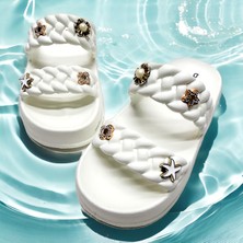 Çift Örgü Bantlı Rahat Taban Sticker Taşlı Deniz,plaj,havuz,dışarı,ev Terliği