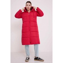 Kadın Kırmızı Kapşonlu Uzun Oversize Şişme Mont HZL22W-BD151201