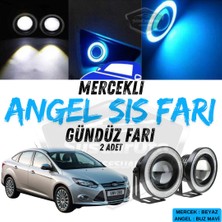 ŞüsCarOto Aksesuar Ford Focus 3 2011-2014 Uyumlu Üniversal Mercekli Angel Sis Farı Metal Su Geçirmez 76 mm Buz Mavi Halkalı Gündüz Farı Angel Eyes 2 Adet