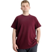 Superxl Büyük Beden Erkek T-Shirt Bisiklet Yaka Waffle 20033 Bordo