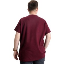 Superxl Büyük Beden Erkek T-Shirt Bisiklet Yaka Waffle 20033 Bordo