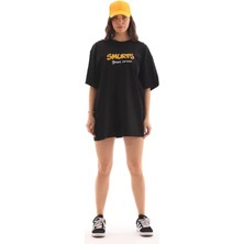 Adisia Bisiklet Yaka Baskılı Oversize T-Shirt - Siyah