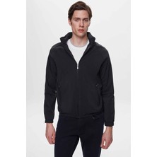Twn Slim Fit Siyah Gizlenebilir Kapüşonlu Rüzgar Geçirmez Bomber Mont