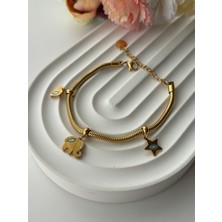 In Accessories Pandora Fil-Kalp-Yıldız Charmlı Gold Çelik Bileklik