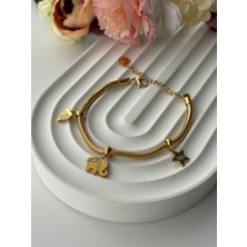 In Accessories Pandora Fil-Kalp-Yıldız Charmlı Gold Çelik Bileklik