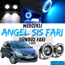 ŞüsCarOto Aksesuar Renault Clio 3 2005-2013 Uyumlu Üniversal Mercekli Angel Sis Farı Metal Su Geçirmez 76 mm Buz Mavi Halkalı Gündüz Farı Angel Eyes 2 Adet