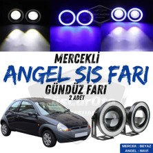 ŞüsCarOto Aksesuar Ford Ka 1996-2008 Uyumlu Üniversal Mercekli Angel Sis Farı Metal Su Geçirmez 76 mm Mavi Halkalı Gündüz Farı Angel Eyes 2 Adet