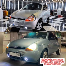 ŞüsCarOto Aksesuar Ford Ka 1996-2008 Uyumlu Üniversal Mercekli Angel Sis Farı Metal Su Geçirmez 76 mm Mavi Halkalı Gündüz Farı Angel Eyes 2 Adet