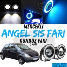 ŞüsCarOto Aksesuar Ford Ka 1996-2008 Uyumlu Üniversal Mercekli Angel Sis Farı Metal Su Geçirmez 76 mm Buz Mavi Halkalı Gündüz Farı Angel Eyes 2 Adet