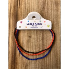 Sokak Kedisi Tasarım Üçlü Kombin Ip Örgü Halhal (Lacivert-Kırmızı-Siyah)