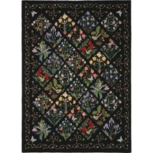 Rugs Modern Halı Çiçek Kare Desen Siyah Dokuma Taban Dijital Baskılı Halı Mira 1436