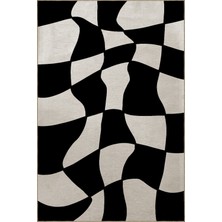 Rugs Modern Bej Siyah Temalı Geometrik Şekil Desenli Kreatif Modern Dekoratif Halı 2369