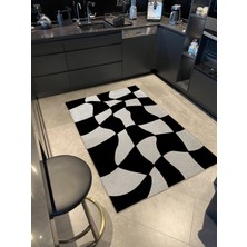 Rugs Modern Bej Siyah Temalı Geometrik Şekil Desenli Kreatif Modern Dekoratif Halı 2369