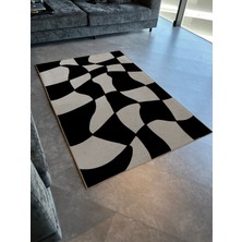 Rugs Modern Bej Siyah Temalı Geometrik Şekil Desenli Kreatif Modern Dekoratif Halı 2369