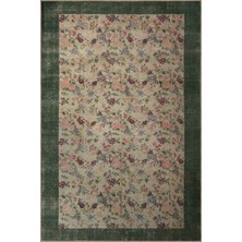 Rugs Modern Yeşil Bej Temalı Çiçek Gül Desenli Kreatif Modern Dekoratif Halı 2973