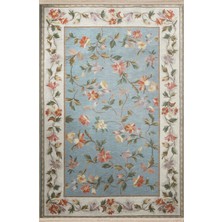 Rugs Modern Bej Mavi Temalı Çok Renkli Çiçek Gül ve Sarmaşık Desenli Modern Dekoratif Halı 2566