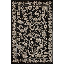 Rugs Modern Bej Siyah Çiçek ve Kuş Baskı Rf Dokuma Taban Dijital Baskılı Halı Mira 1420